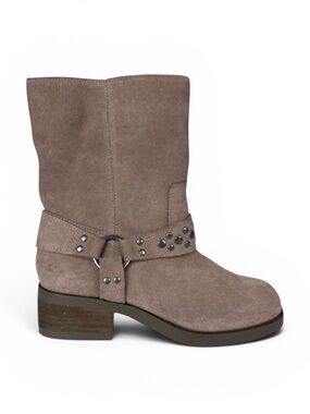 Lucky Brand, Women 6B Suede Harness Studded Moto Boot Rosie Brown‎ New/Sample